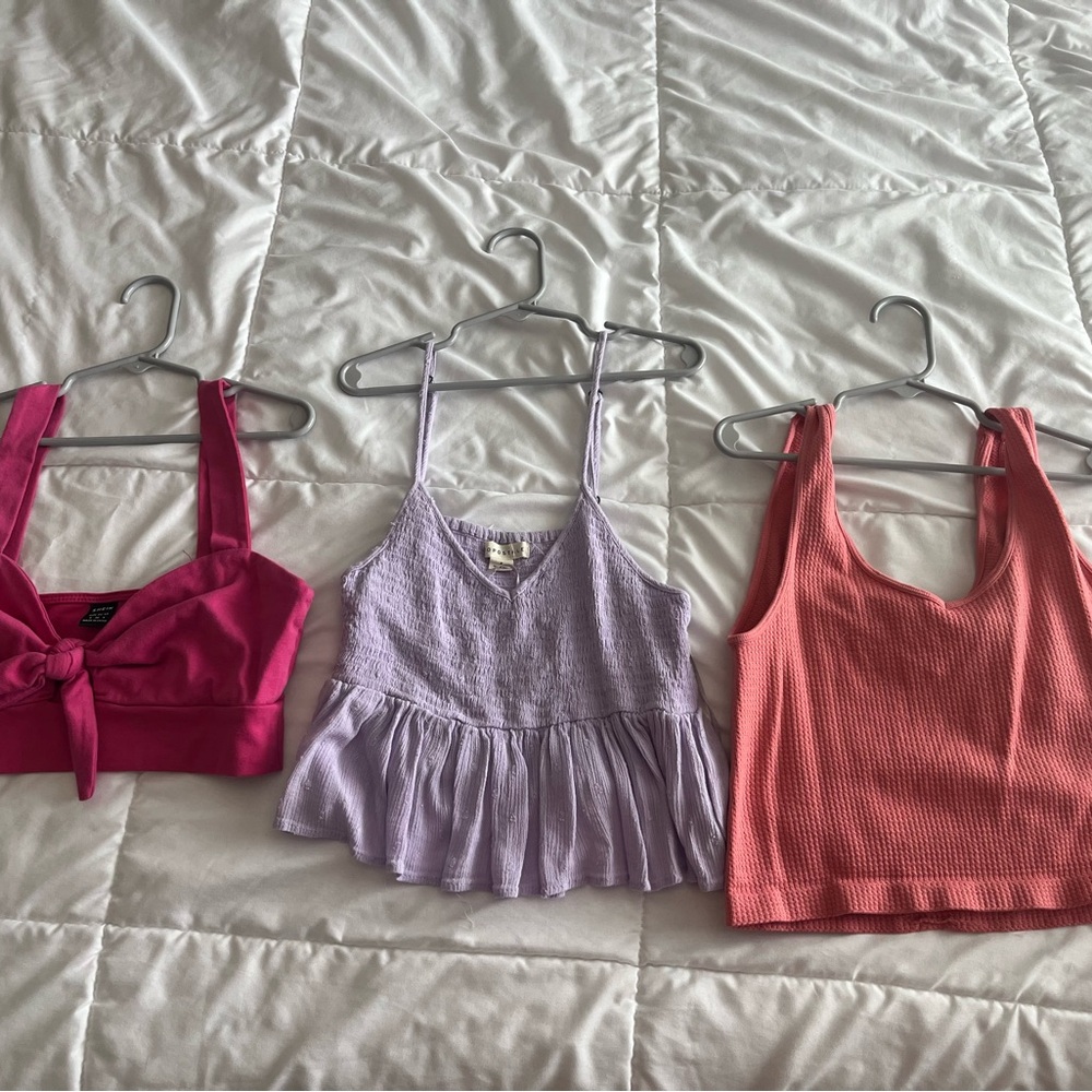Trio of Pink, Lavender, and Coral Tops